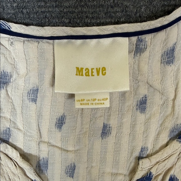 Anthropologie Maeve Soana Swing Pleated Ivory Blue Polka Dot Tank Top. Sz8P (T2) - Picture 4 of 8
